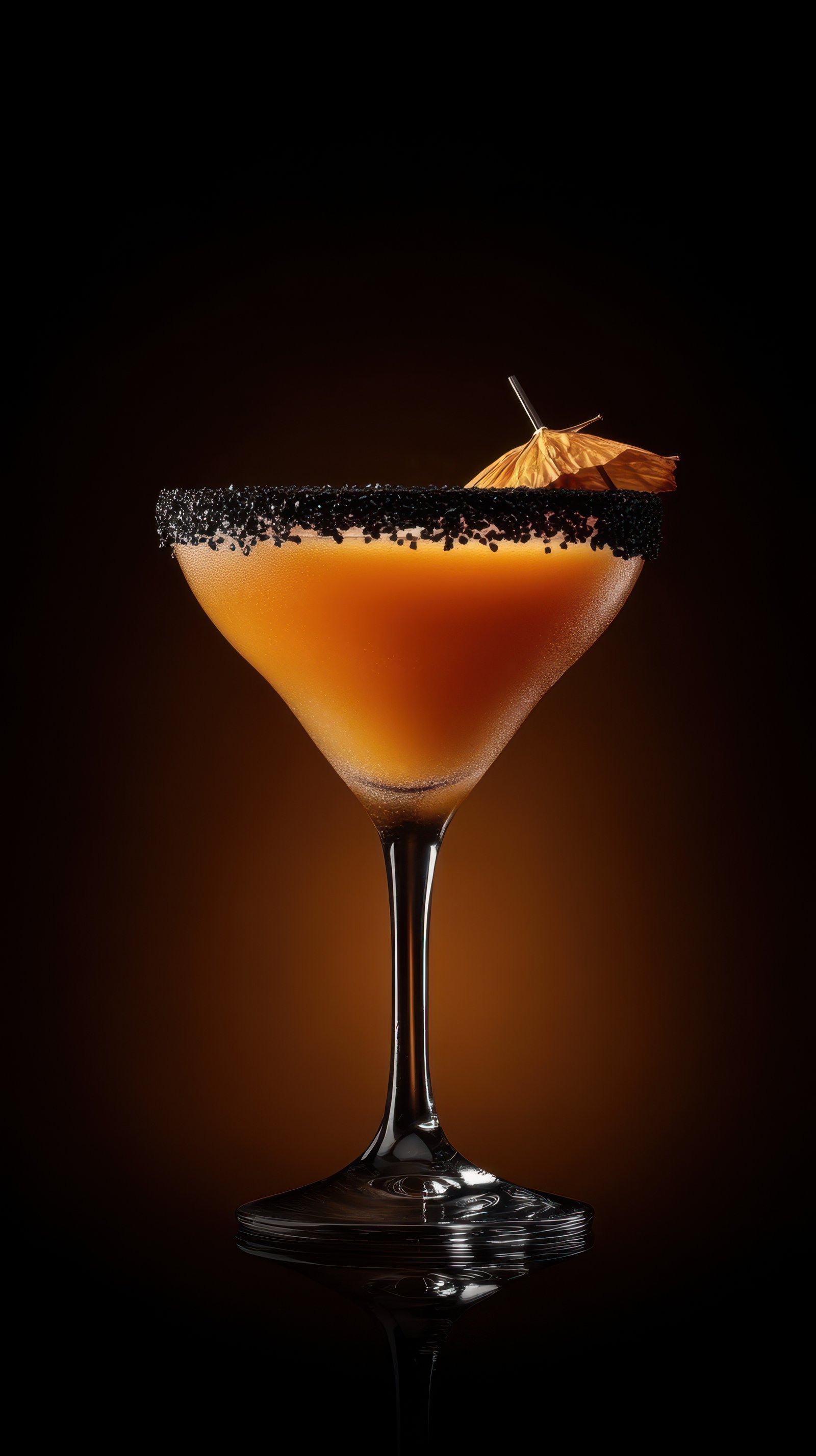 Exquisite cocktail garnished with a slice of pineapple, showcased against a deep black background